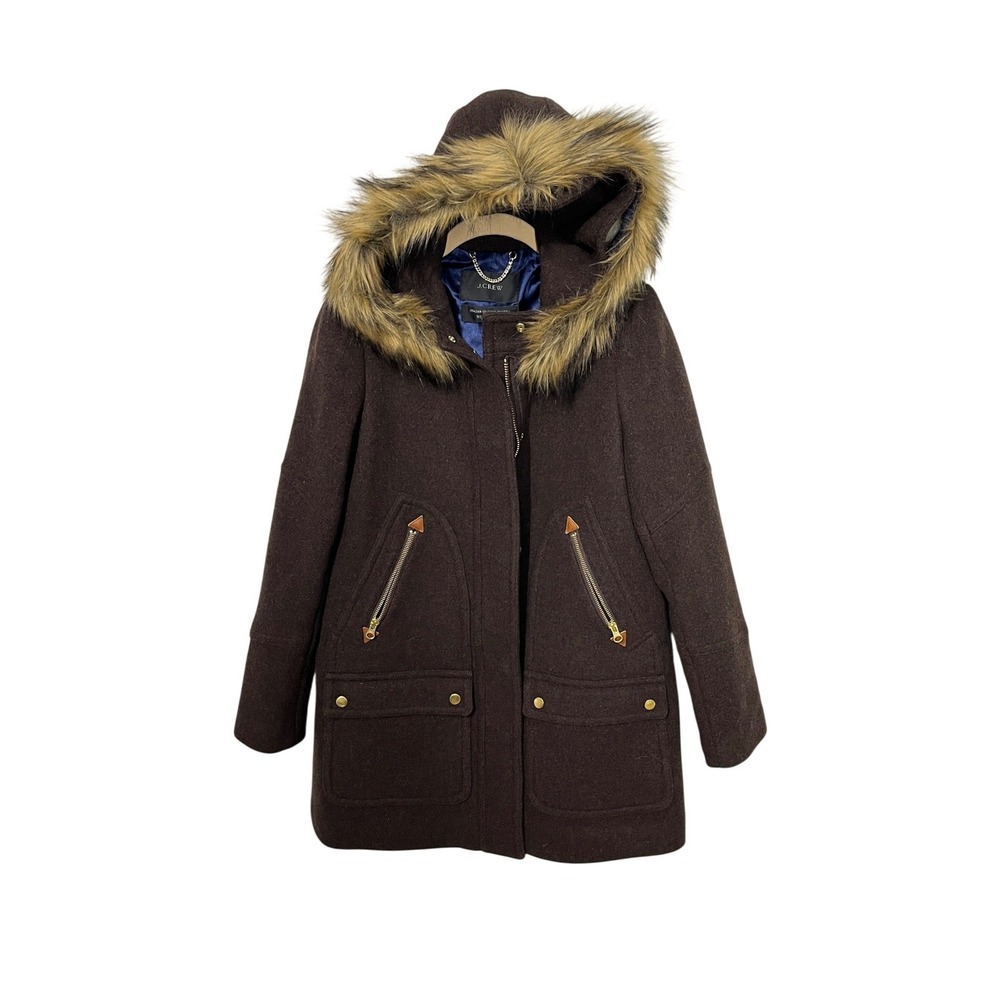 J. Crew Stadium Wool Chateau Hooded Parka Coat Heather Dark Walnut Brown size 4